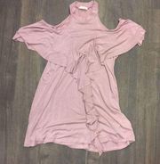 143 Story blush ruffled cold shoulder Barbiecore top