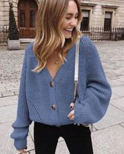 NEW Blue Knitted V-neck Oversized Cardigan