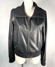 Gap Vintage y2k Black Genuine Leather Bomber Moto Jacket Zip size Large