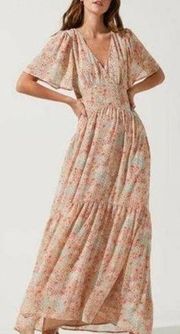 ASTR The Label Short Sleeve Cut Out Floral Tiered Sedona Maxi Dress Multi XS