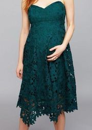 A Pea In The Pod Lace Hanky Hem Strapless Midi Maternity Dress