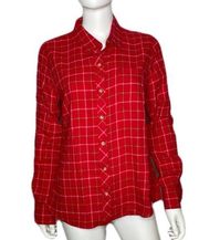 Lucky Brand Women's Red/White Cotton Plaid Button Down Long Sleeve Shirt sz M