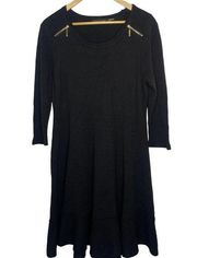 Ivanka Trump Black Long Sleeve Knit Dress Gold Zipper Details Women's Size Large