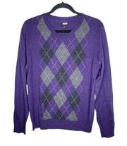 Apt 9 Sweater Size Small Women's Wool Blend Long Sleeve Checkered V-Neck Purple