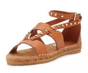 NWOT Jimmy Choo Denise Studded Flat Espadrille Sandal in Cognac Brown 39.5 (9.5)