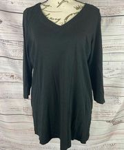 J Jill Side Button Tunic Tee Shirt Womens Size S Long Sleeve V Neck Black Soft