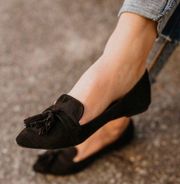 Black Vegan Suede Tassel Loafers