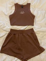 Brown Ribbed Short Set