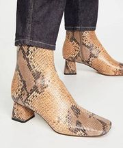 Vince Koren Ginger Snake-Print Leather Square Toe Block Heel Ankle Boot Mid-Calf