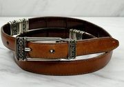 Brighton Vintage Brown Reversible Leather Concho Belt Size Large L 34 Womens