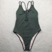 LA Hearts: Olive Green Lace Up One Piece