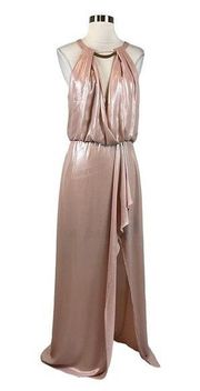 XSCAPE Woman's Formal Dress Size 4 Pink Metallic Chiffon Sleeveless Long Gown