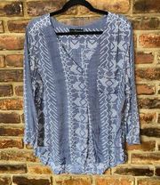 Fred David Blue & White Printed Long Sleeve Blouse Women's Size XL