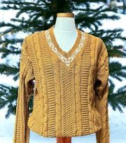 Cambridge Classics brown cable knit sweater long sleeved vneck long sleeved