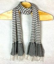 Anthropologie Vismaya Gray‎ Striped Tassel Scarf 9"X70"