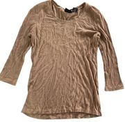 Rachel Zoe Shirt Womens Small Tan Three Quarter Sleeve Rib Knit Crew Neck Modal