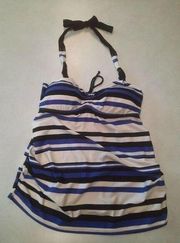 Motherhood Maternity S Small Tankini Swim Top Blue White Stripes