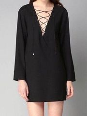 IRO Black Lace Up Anicie V Neck Shift Dress Sz.40(US 8)