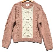 MANGO Pink White Color Block Wool Blend Sweater