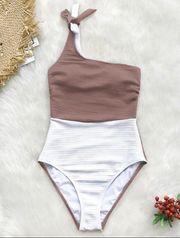 Cupshe one piece color block one shoulder bow tie swimsuit