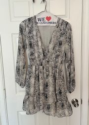 Grey And White Long Sleeve Dress