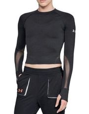 Under Armour Womens Perpetual Long Sleeve Mock Top Blouse  Black Size Large Mesh