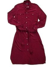 NWT Polo Ralph Lauren Crepe Midi in Red Oxblood Belted Utility Shirt Dress 12