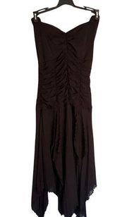 SANGRIA Dress Size 8 Petite Black Halter Handkerchief Hem Midi Fitted Zip VINTAG