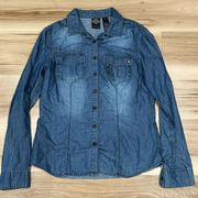 Harley Davidson Blue Long Sleeve Button Up Top Women’s Small