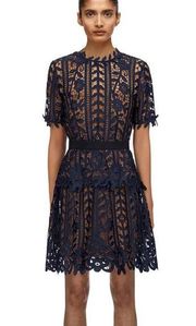 NWT Self-Portrait Lace A-Line Navy Blue Dress 0/XS