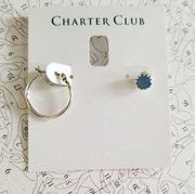 MIX IT UP! Charter Club Small Silver Tone Hoop & Blue Epoxy Stone Stud Earrings