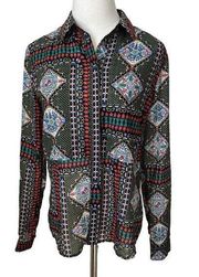 DESIGUAL women multicolored long sleeve shirt Blouse size M Button Down Pattern