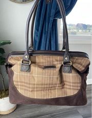 Eddie Bauer Weekender Duffel Bag Brown Plaid Carry On Travel Overnight Bag