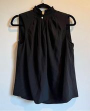 Tibi Black High Mock Neck Sleeveless Blouse with Gold Button