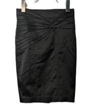 Vintage Y2K Bebe Body Con Above Knee Skirt Black Satin Stretch Top Stitch Size 2