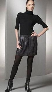 Vince Black and Metallic Silver Pleated Tweed Mini Skirt 6 NWOT