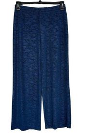 JM Collection Petite Medium Wide Leg Pants Loungewear Elastic Waist Shiny Blue