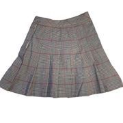 H&M Pleated Tan Red Plaid Mini Skirt 0 Extra Small Side Zip