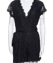 Diane Von Furstenberg Black Purdette Lace Tie Waist Romper Size 2