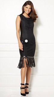 Eva Mendes Black Leather Fringe Dress 2