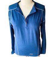 ASICS Blue Half Zip Semi Fitted Activewear Pullover Top ~ Women's Size LARGE