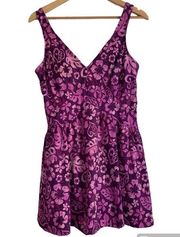 Maxine Skirted Swimsuit Bathing Suit Dress Padded One Piece Purple Floral 18 XL