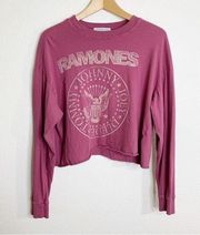 Daydreamer Ramones Burgundy Long Sleeve Graphic Crop Top Size Small