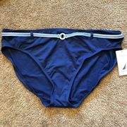 NEW NWT NAUTICA Dark Blue Turquoise White Belted Belt Swimwear Bikini BOTTOM 16