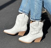 White high top stitched cowboy boots
