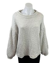 POL Womens White Popcorn Knit Textured Balloon Long Sleeve Pullover Sweater Top