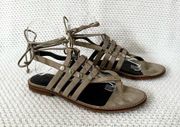 Rebecca Minkoff Evonne Taupe Grey Suede Lace Up Strappy Gladiator Sandals 6