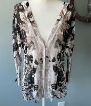 Nic+Zoe Leaf/vine patterned lightweight cardigan in white/brown size XL