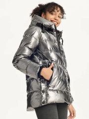 NWOT DKNY Women's Gun Metal Glossy  Puffer Jacket  Side Snap Button