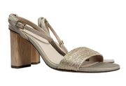 PELLE MODA Womens 8.5 Zina Ankle Strap Leather Sandal in Platinum Gold NEW